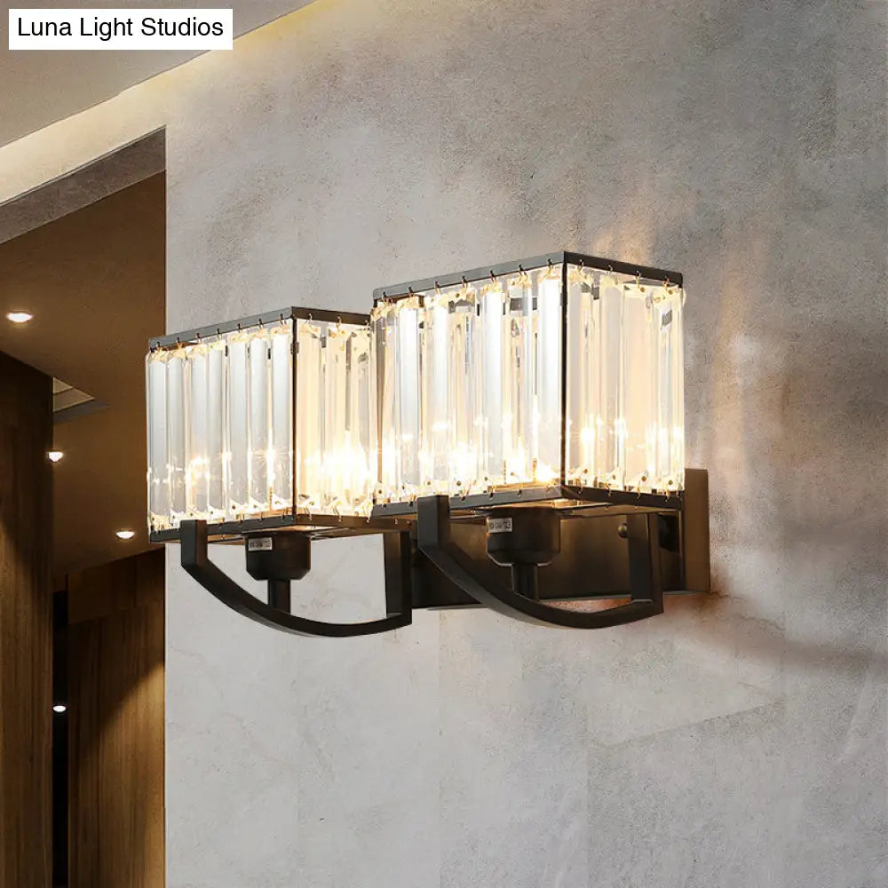 DecorBites™ Modern Black/Gold Rectangle Wall Mount Sconce Light with Clear Crystal for Bedroom - 7"/18" W