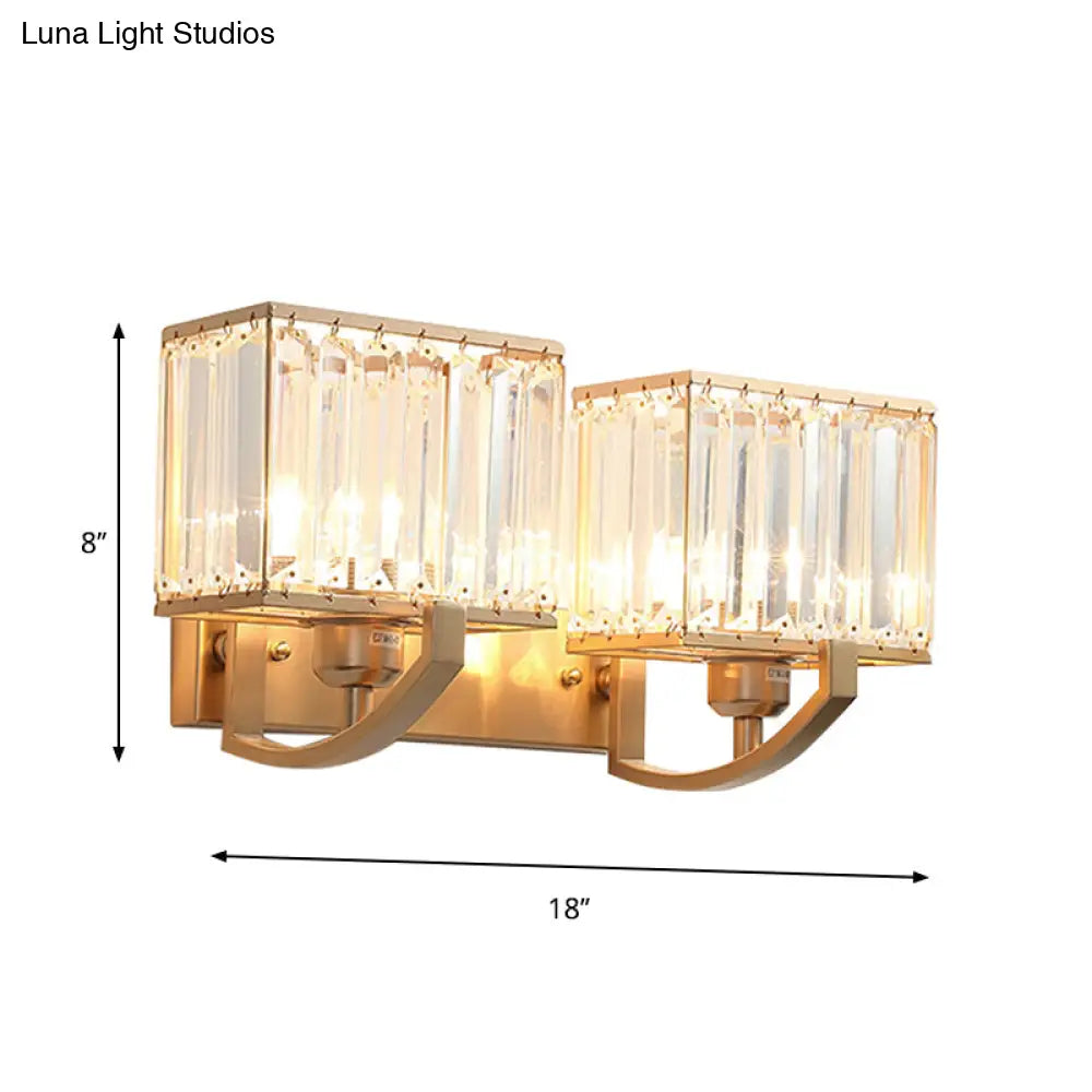 DecorBites™ Modern Black/Gold Rectangle Wall Mount Sconce Light with Clear Crystal for Bedroom - 7"/18" W