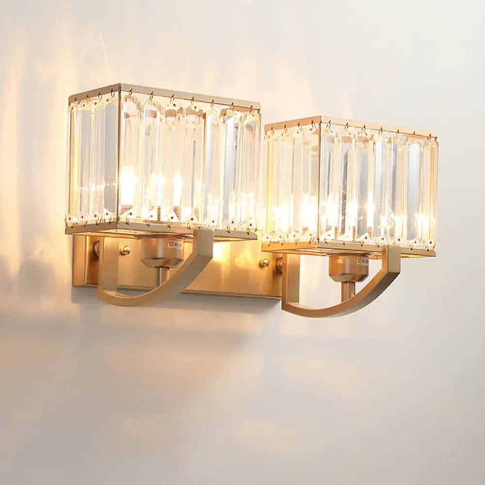DecorBites™ Modern Black/Gold Rectangle Wall Mount Sconce Light with Clear Crystal for Bedroom - 7"/18" W