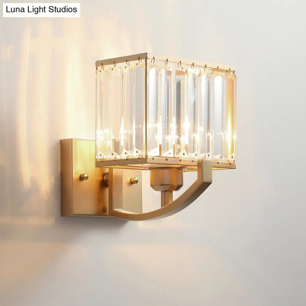 DecorBites™ Modern Black/Gold Rectangle Wall Mount Sconce Light with Clear Crystal for Bedroom - 7"/18" W