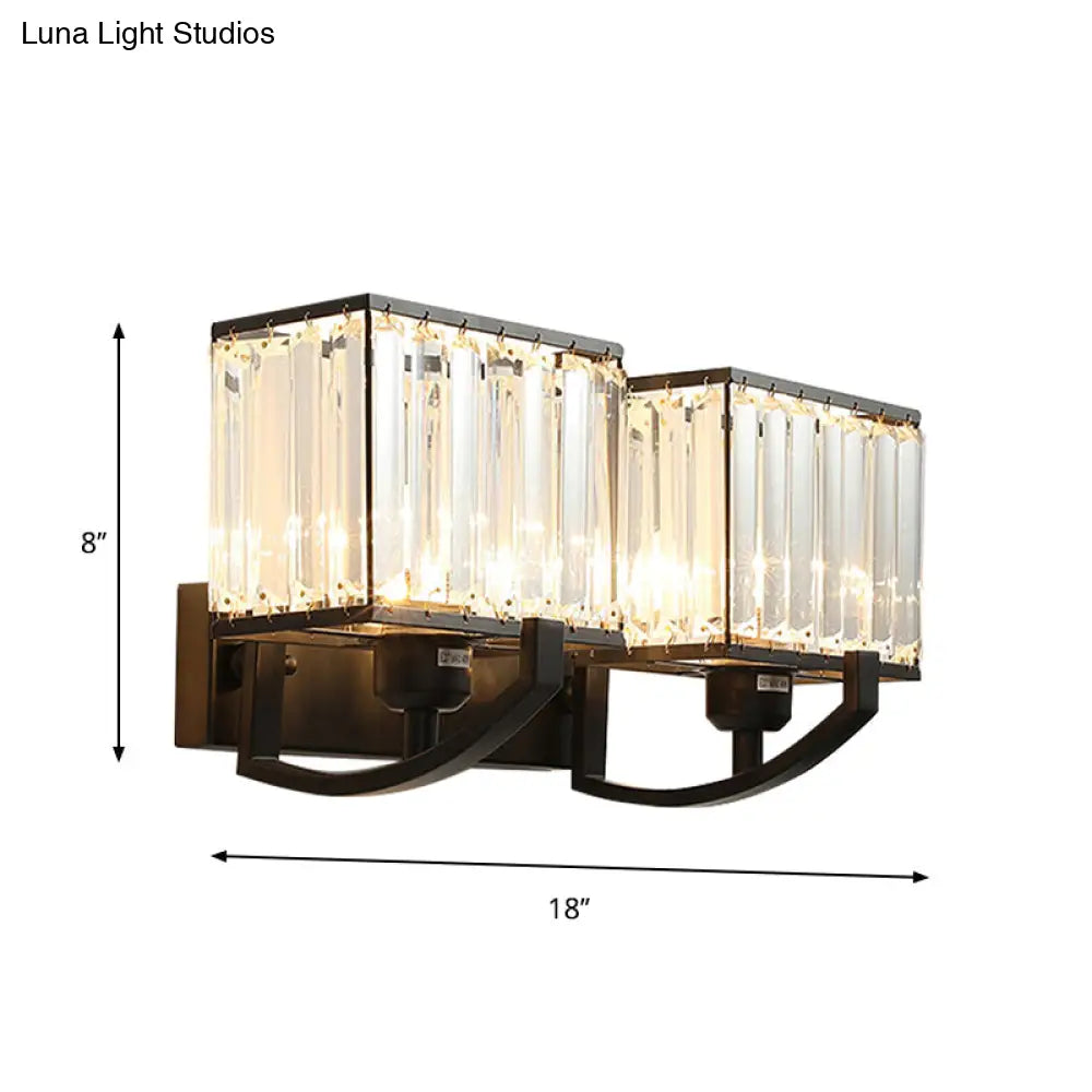 DecorBites™ Modern Black/Gold Rectangle Wall Mount Sconce Light with Clear Crystal for Bedroom - 7"/18" W