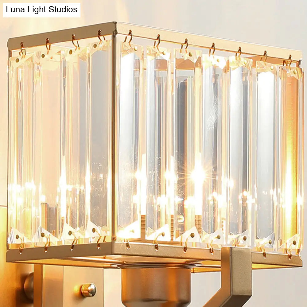 DecorBites™ Modern Black/Gold Rectangle Wall Mount Sconce Light with Clear Crystal for Bedroom - 7"/18" W