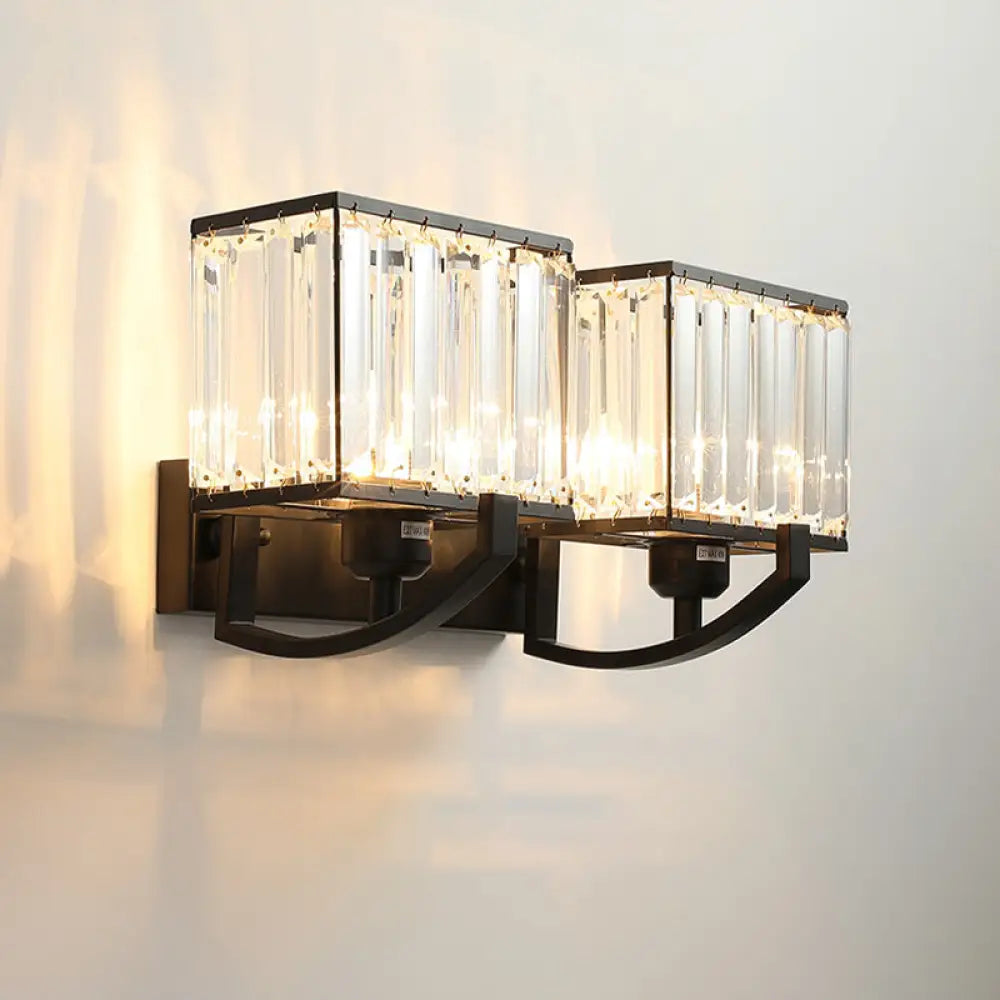 DecorBites™ Modern Black/Gold Rectangle Wall Mount Sconce Light with Clear Crystal for Bedroom - 7"/18" W