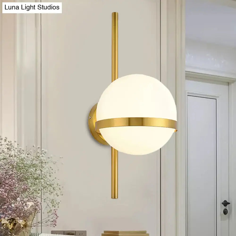 DecorBites™ Modern Black/Gold Vertical Wall Sconce with Orbit Opal Glass Shade - 1 Head Metal Wall Lamp, 6"/8" Width