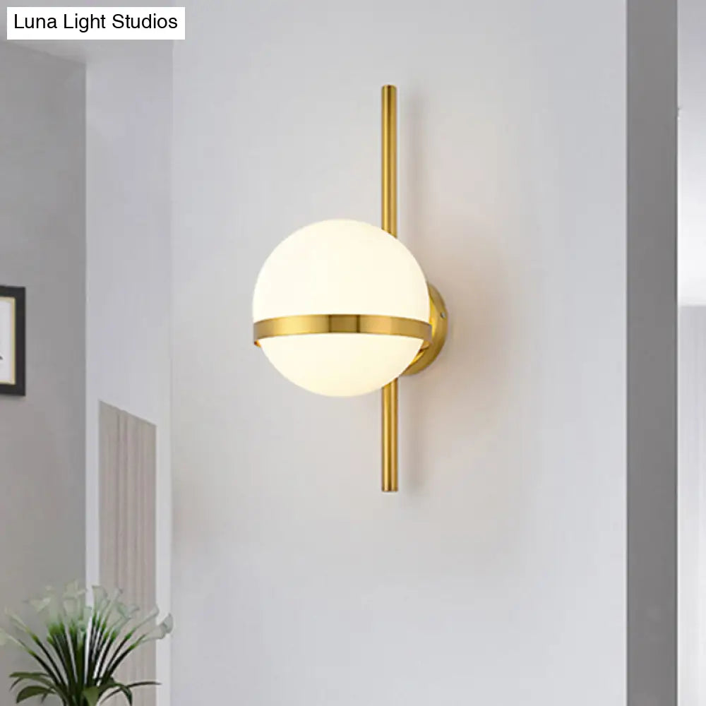 DecorBites™ Modern Black/Gold Vertical Wall Sconce with Orbit Opal Glass Shade - 1 Head Metal Wall Lamp, 6"/8" Width