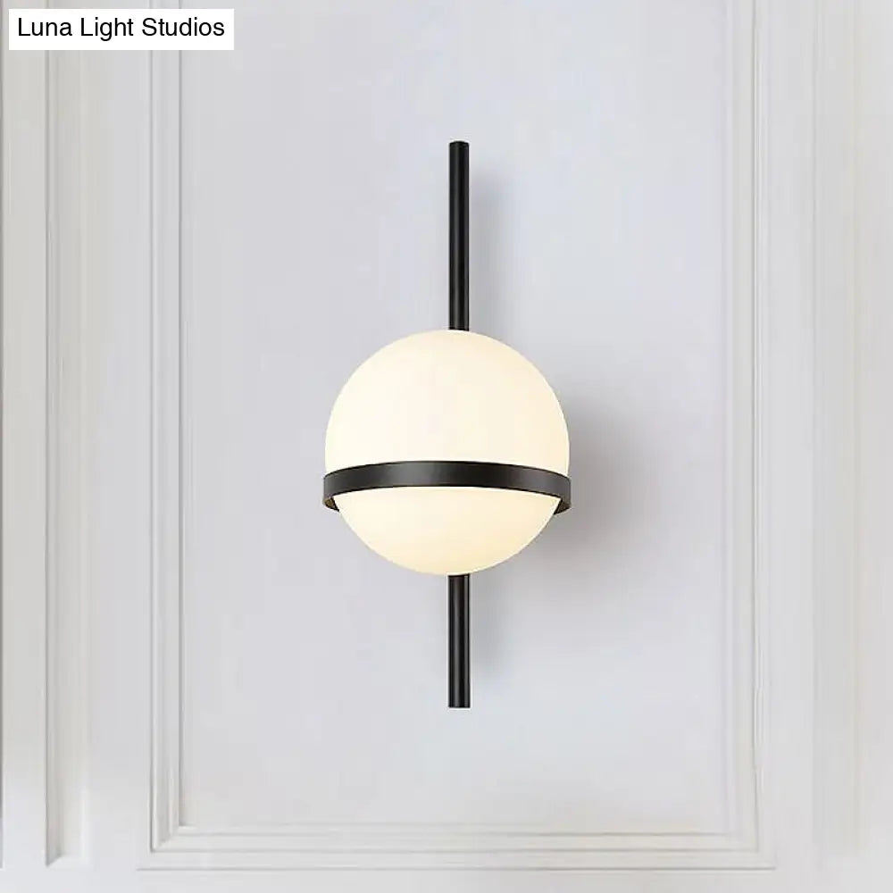 DecorBites™ Modern Black/Gold Vertical Wall Sconce with Orbit Opal Glass Shade - 1 Head Metal Wall Lamp, 6"/8" Width