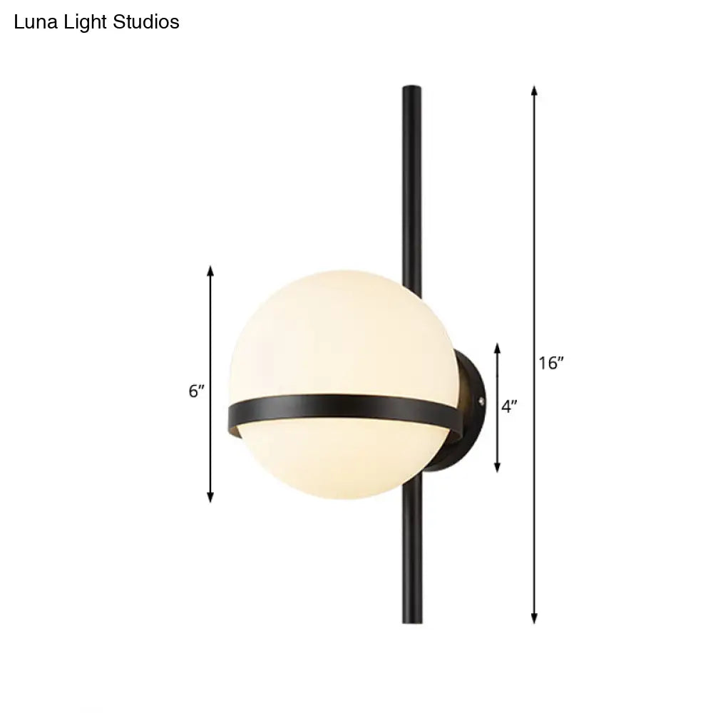 DecorBites™ Modern Black/Gold Vertical Wall Sconce with Orbit Opal Glass Shade - 1 Head Metal Wall Lamp, 6"/8" Width