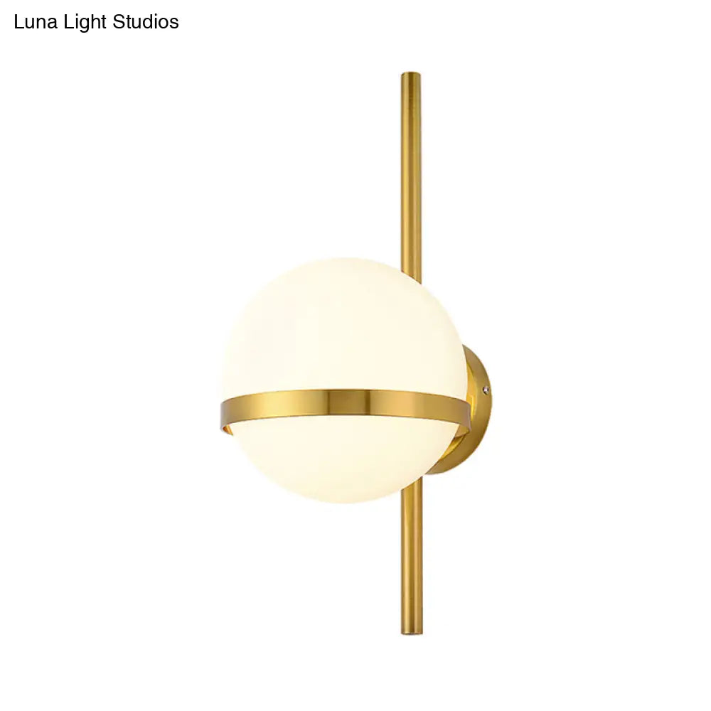 DecorBites™ Modern Black/Gold Vertical Wall Sconce with Orbit Opal Glass Shade - 1 Head Metal Wall Lamp, 6"/8" Width