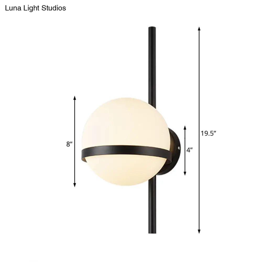 DecorBites™ Modern Black/Gold Vertical Wall Sconce with Orbit Opal Glass Shade - 1 Head Metal Wall Lamp, 6"/8" Width