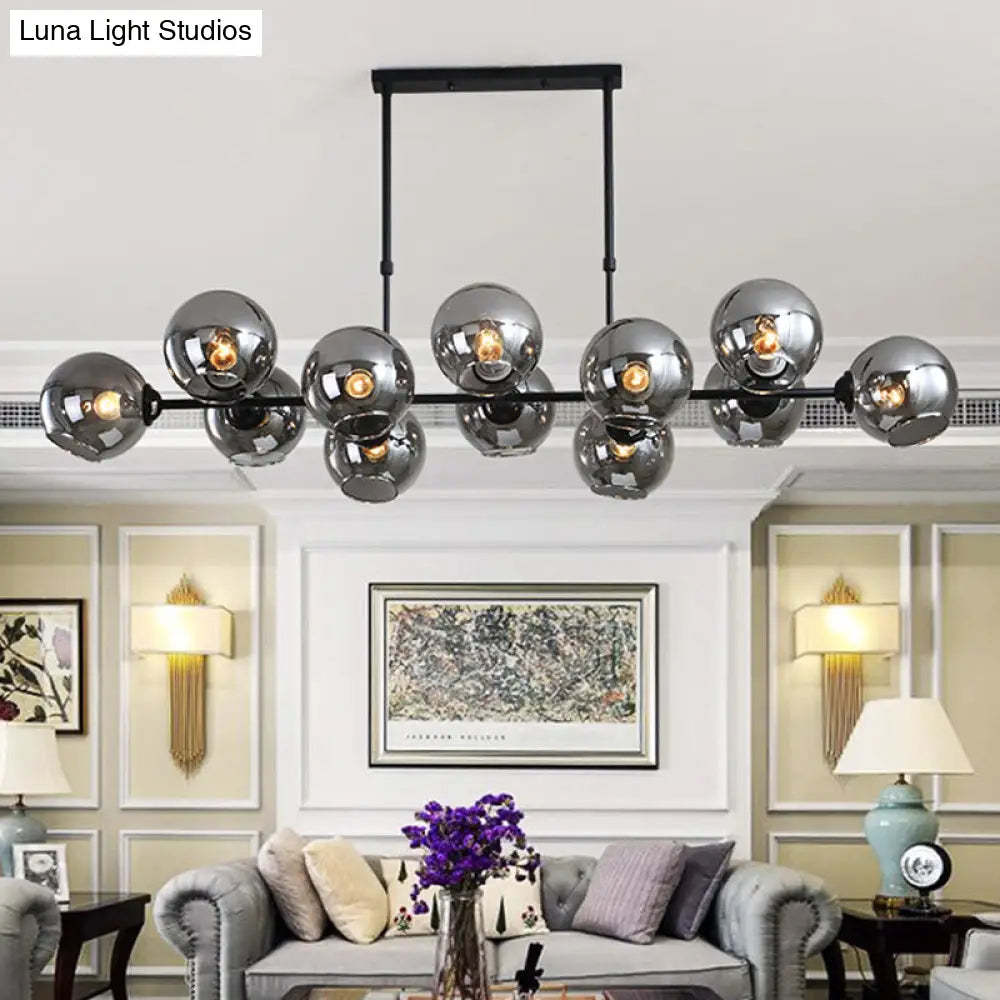DecorBites™ Modern Black Island Lighting with Smokey-Glass, 8/12 Heads - Stylish Hanging Lamp for Living Room