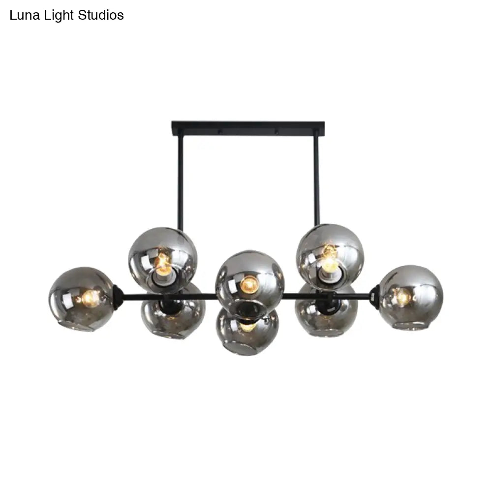 DecorBites™ Modern Black Island Lighting with Smokey-Glass, 8/12 Heads - Stylish Hanging Lamp for Living Room
