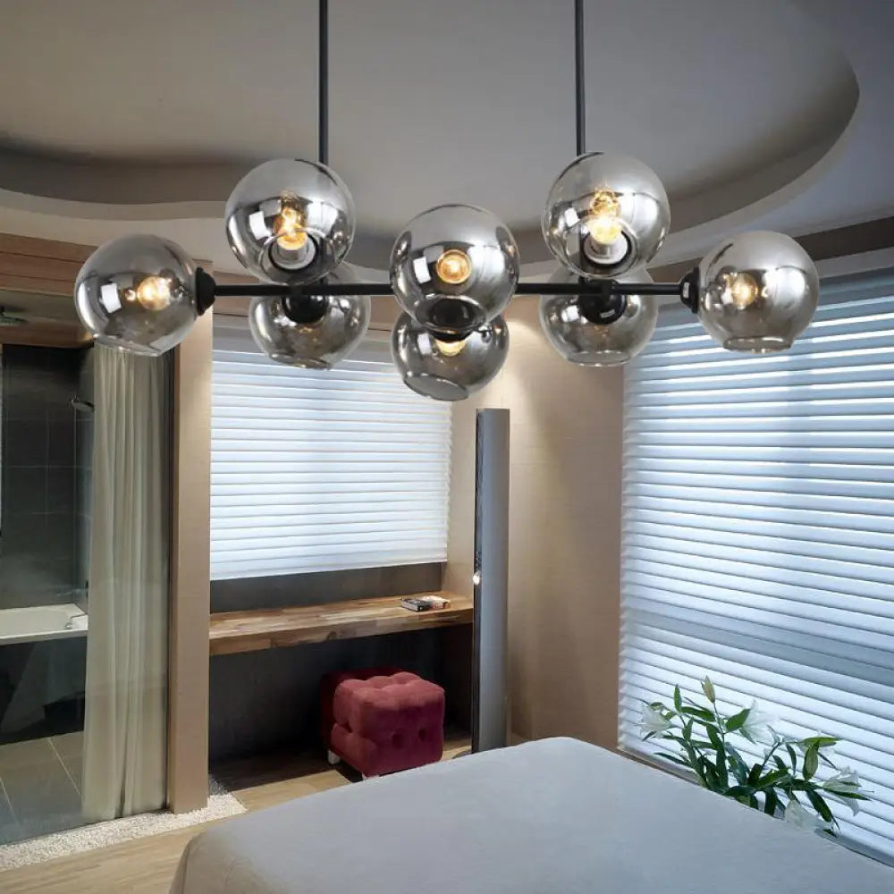 DecorBites™ Modern Black Island Lighting with Smokey-Glass, 8/12 Heads - Stylish Hanging Lamp for Living Room