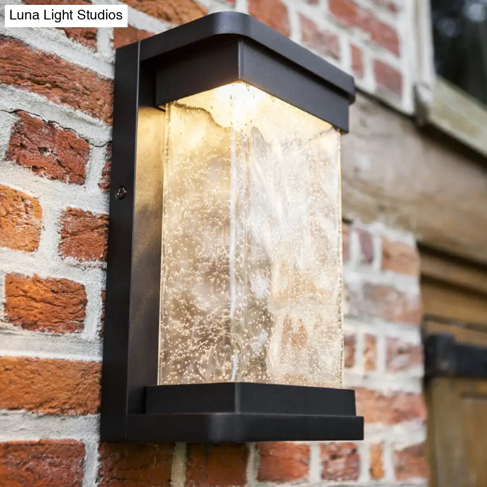 DecorBites™ Modern Black LED Outdoor Wall Sconce with Rippled Glass in Rectangle Design