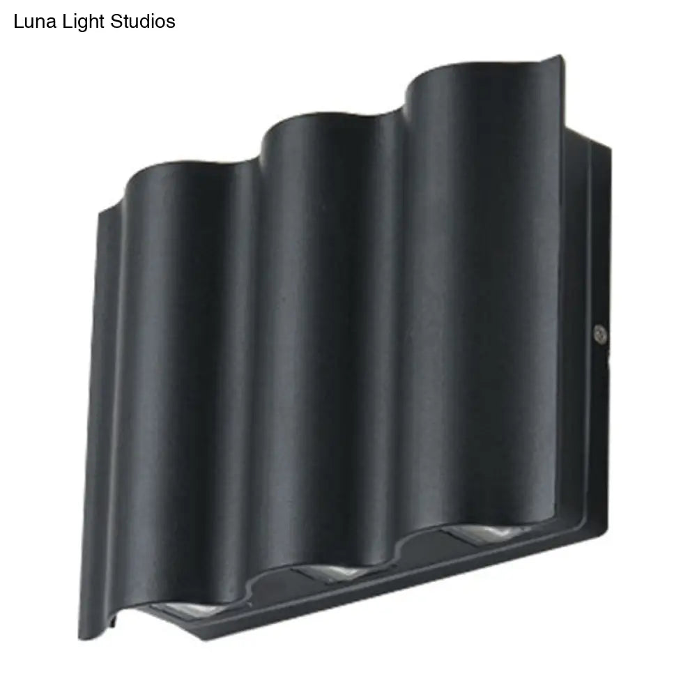 DecorBites™ Modern Black LED Patio Sconce Lamp - 2/4/6-Light Flush Mount Wall Light with Wavy Metal Shade, Warm/White Light