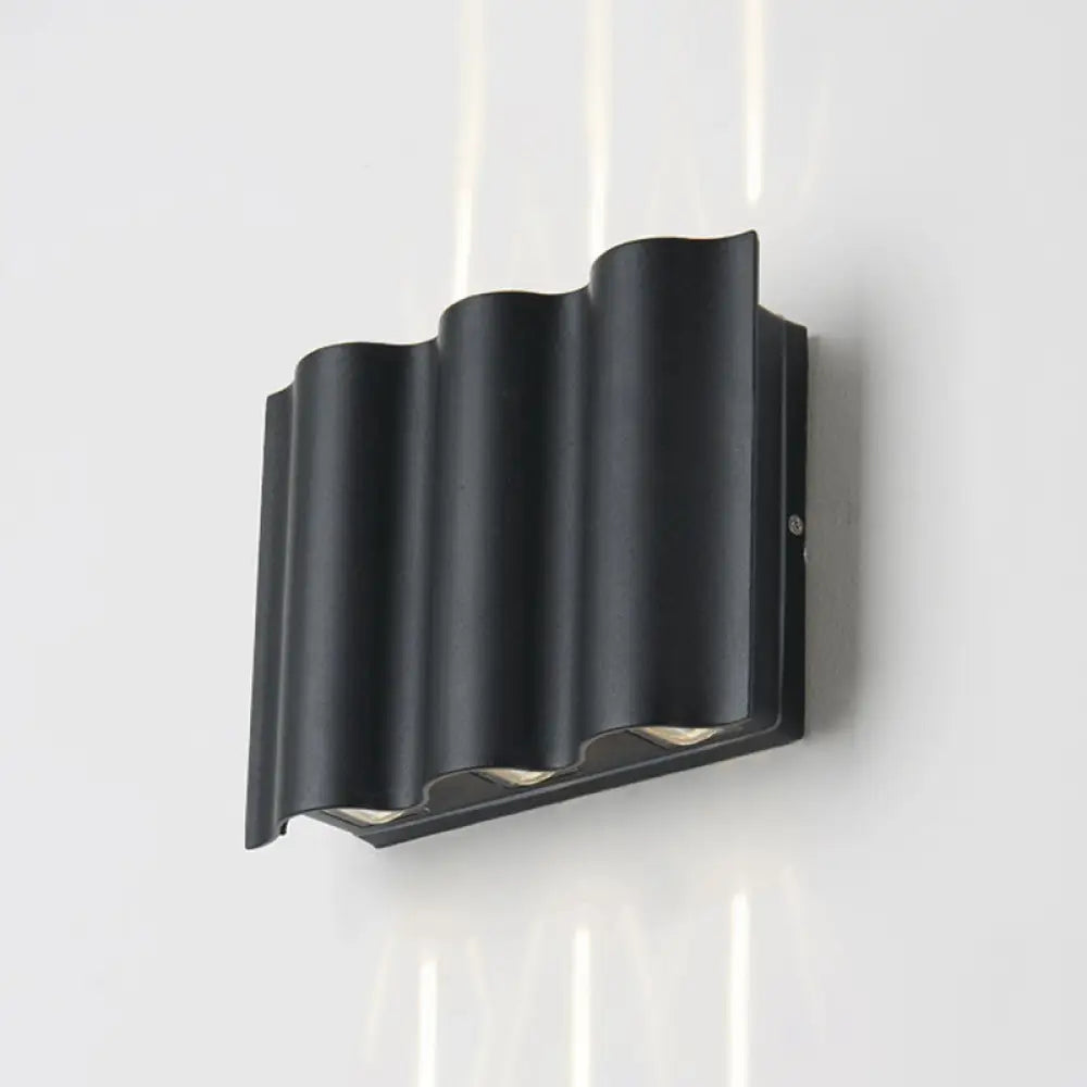 DecorBites™ Modern Black LED Patio Sconce Lamp - 2/4/6-Light Flush Mount Wall Light with Wavy Metal Shade, Warm/White Light