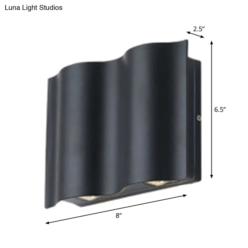 DecorBites™ Modern Black LED Patio Sconce Lamp - 2/4/6-Light Flush Mount Wall Light with Wavy Metal Shade, Warm/White Light