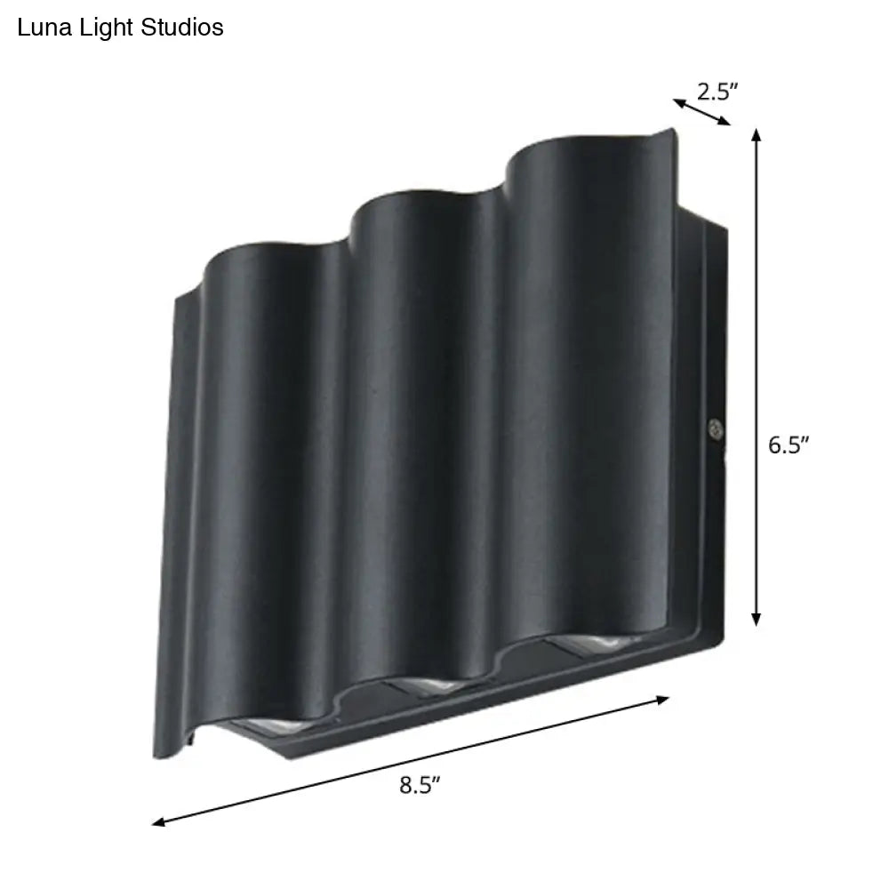 DecorBites™ Modern Black LED Patio Sconce Lamp - 2/4/6-Light Flush Mount Wall Light with Wavy Metal Shade, Warm/White Light