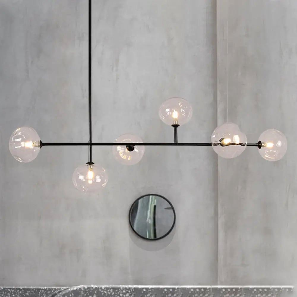 DecorBites™ Modern Black Metal Chandelier with Glass Bubble Shade – 6-Light Restaurant Hanging Pendant for Stylish Ambiance