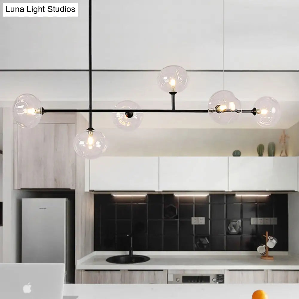DecorBites™ Modern Black Metal Chandelier with Glass Bubble Shade – 6-Light Restaurant Hanging Pendant for Stylish Ambiance