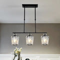 DecorBites™ Modern Black Metal Island Chandelier with Cylindrical Crystal Shade - 3/4 Heads