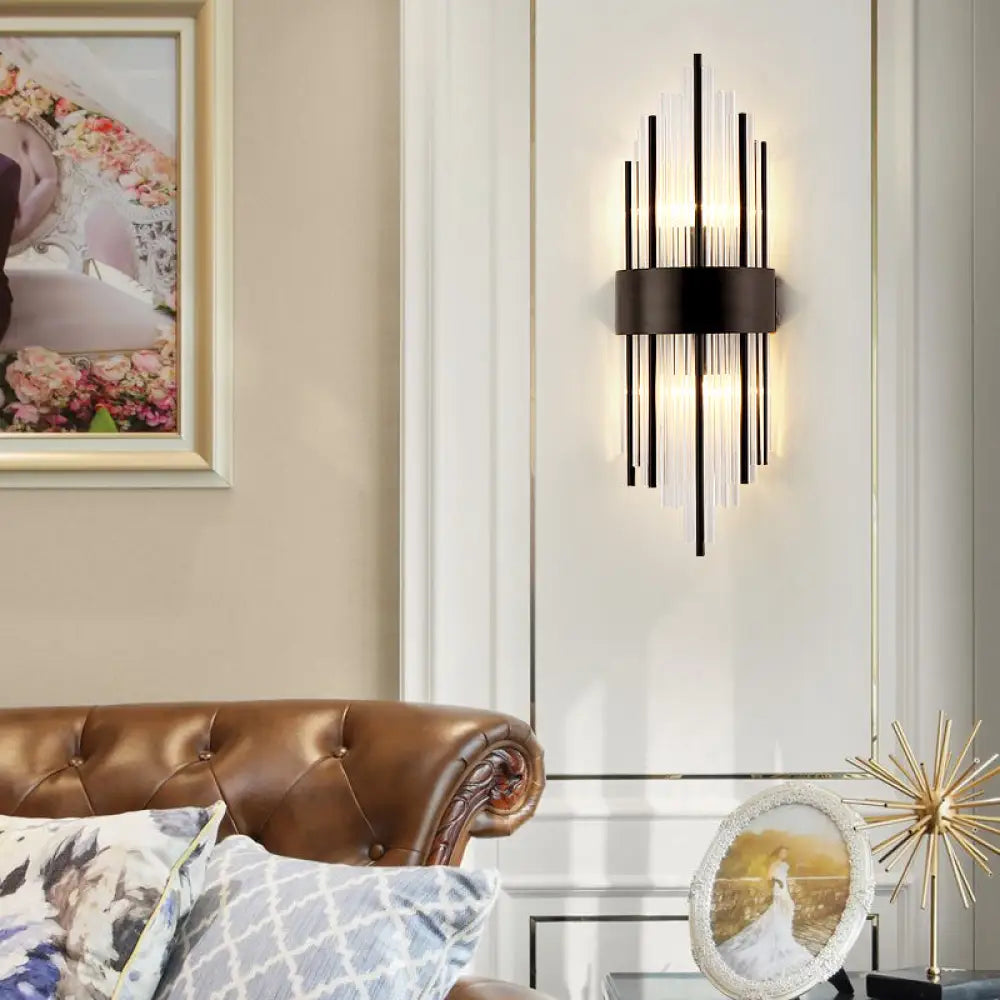 DecorBites™ Modern Black Metal Wall Light with Prism Crystal for Living Room