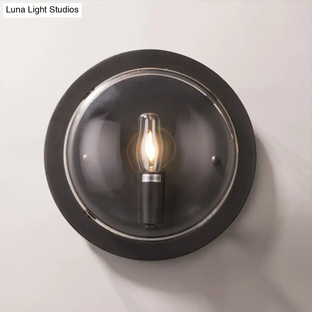 DecorBites™ Modern Black Round Wall Sconce with Clear Crystal Accent - Stylish Metal 1 Bulb Light for Hallway