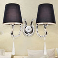 DecorBites™ Modern Black Taper Shade Wall Mount Light with Stainless Steel Arm and Crystal Drop, 2-Bulb Sconce Fixture