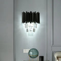 DecorBites™ Modern Black Wall Sconce with Tapered Bulbs, Clear Crystal Prisms - Flush Mount