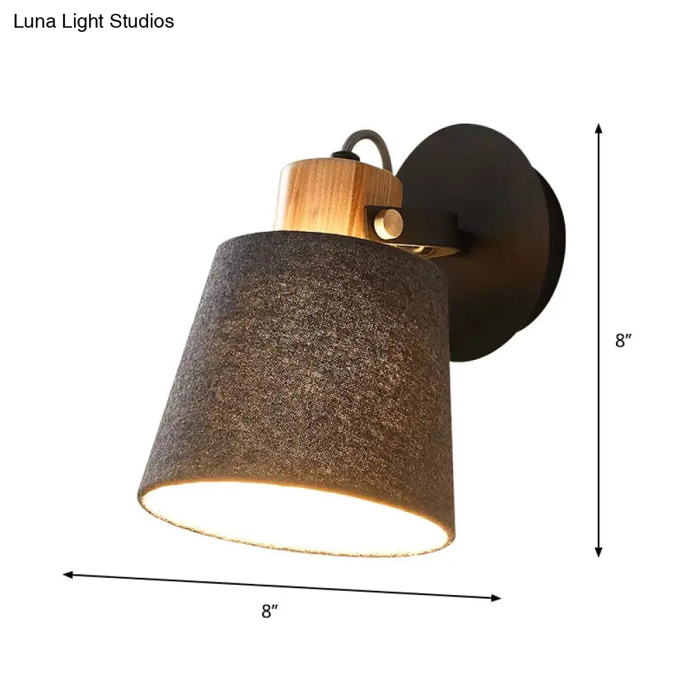 DecorBites™ Modern Black Wood Wall Lamp with Barrel Fabric Shade - Wall Mounted