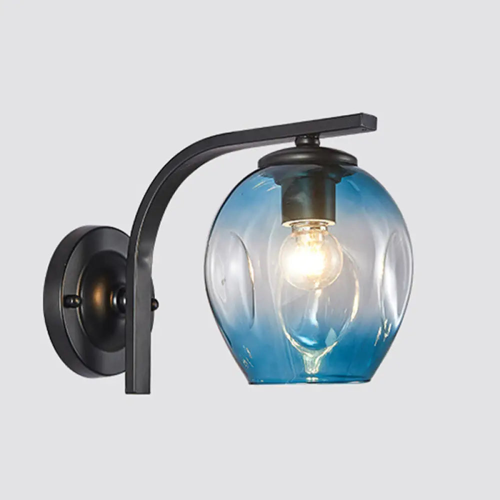 DecorBites™ Modern Blown Glass Cup Sconce Wall Mounted Lighting - Blue/Green/Amber - 1 Head, Black/Gold Curved Arm - Bedside