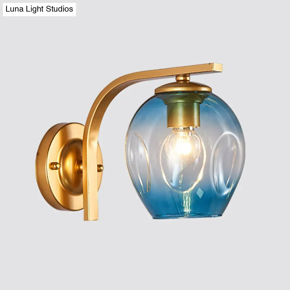 DecorBites™ Modern Blown Glass Cup Sconce Wall Mounted Lighting - Blue/Green/Amber - 1 Head, Black/Gold Curved Arm - Bedside