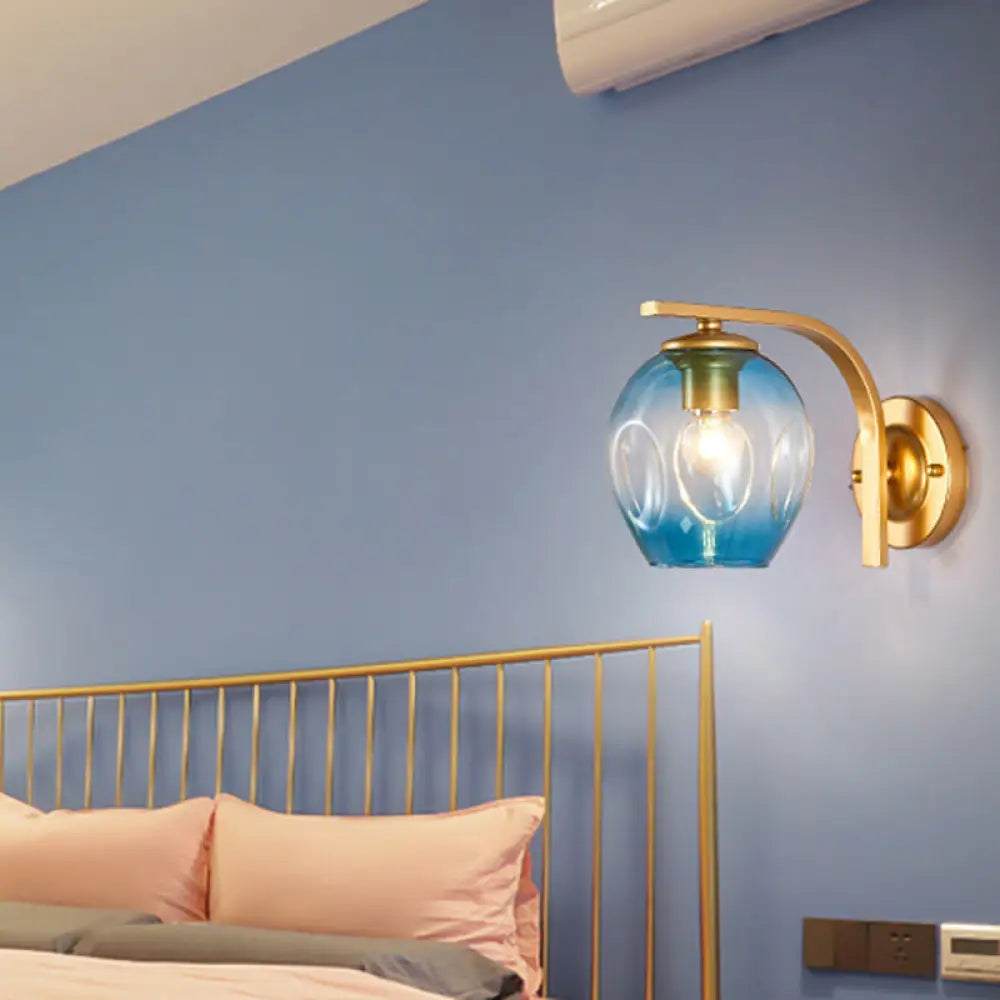 DecorBites™ Modern Blown Glass Cup Sconce Wall Mounted Lighting - Blue/Green/Amber - 1 Head, Black/Gold Curved Arm - Bedside
