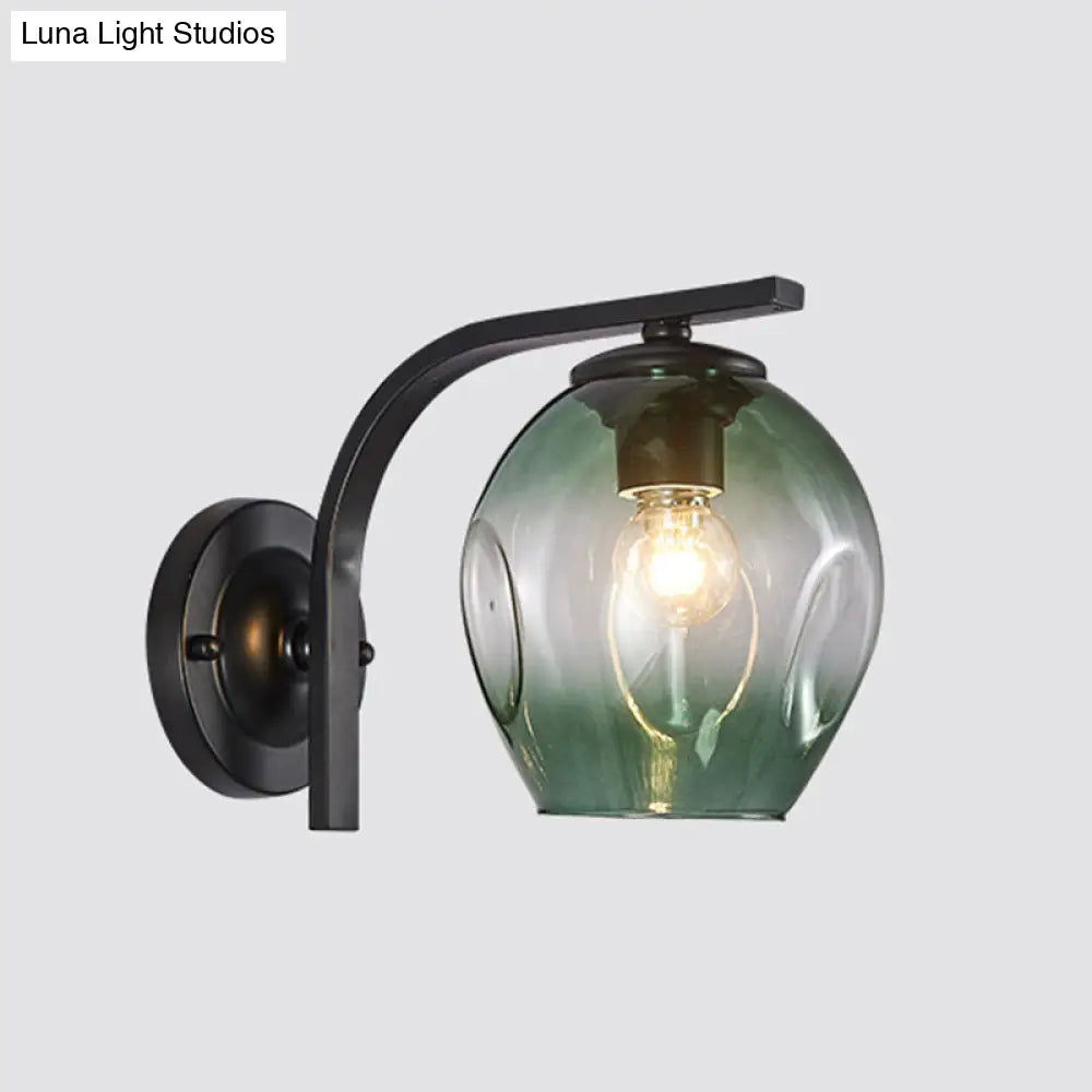 DecorBites™ Modern Blown Glass Cup Sconce Wall Mounted Lighting - Blue/Green/Amber - 1 Head, Black/Gold Curved Arm - Bedside