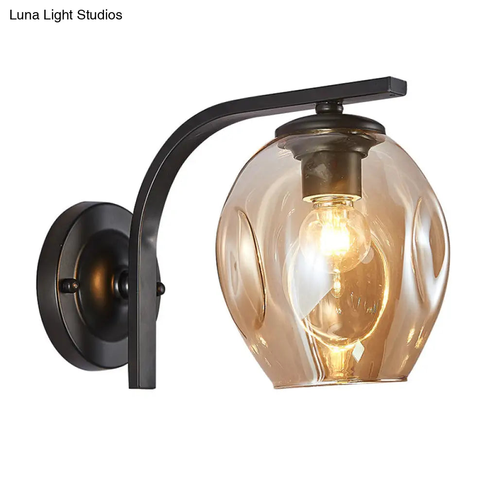 DecorBites™ Modern Blown Glass Cup Sconce Wall Mounted Lighting - Blue/Green/Amber - 1 Head, Black/Gold Curved Arm - Bedside