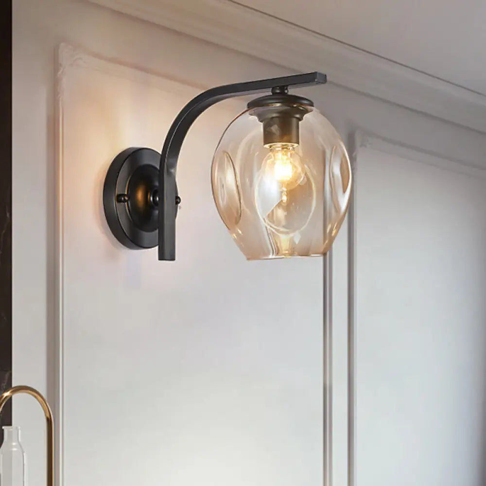 DecorBites™ Modern Blown Glass Cup Sconce Wall Mounted Lighting - Blue/Green/Amber - 1 Head, Black/Gold Curved Arm - Bedside