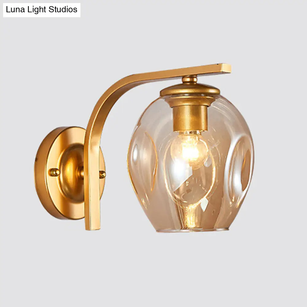 DecorBites™ Modern Blown Glass Cup Sconce Wall Mounted Lighting - Blue/Green/Amber - 1 Head, Black/Gold Curved Arm - Bedside