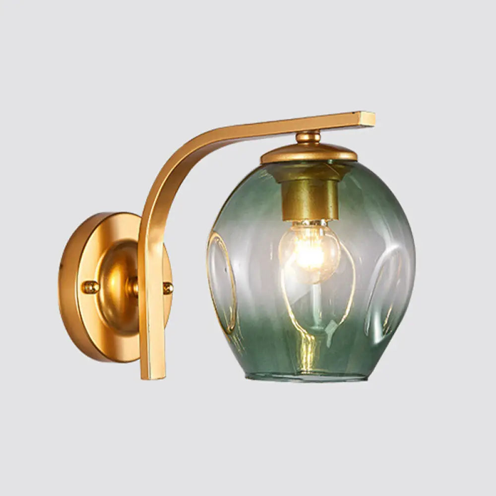 DecorBites™ Modern Blown Glass Cup Sconce Wall Mounted Lighting - Blue/Green/Amber - 1 Head, Black/Gold Curved Arm - Bedside
