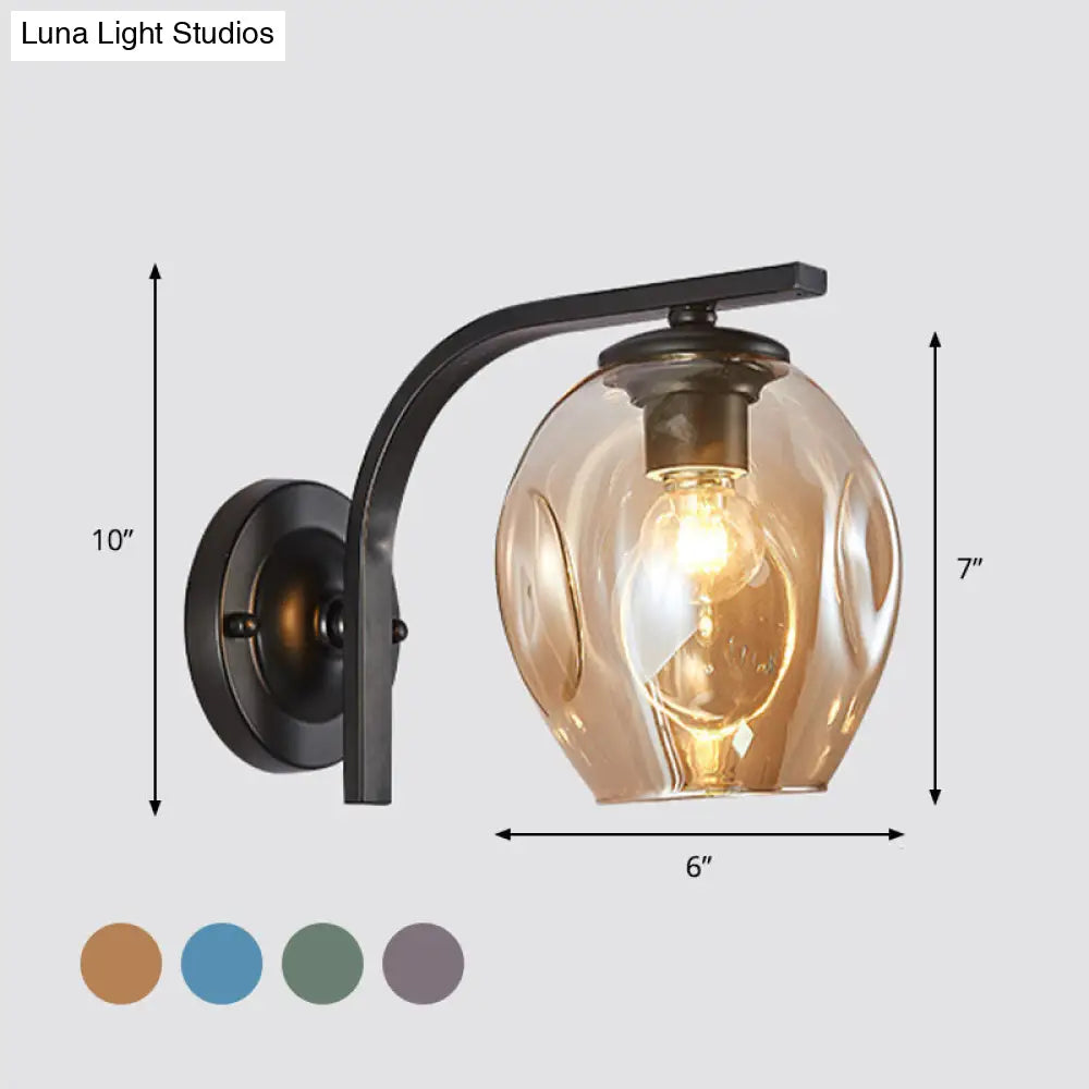 DecorBites™ Modern Blown Glass Cup Sconce Wall Mounted Lighting - Blue/Green/Amber - 1 Head, Black/Gold Curved Arm - Bedside