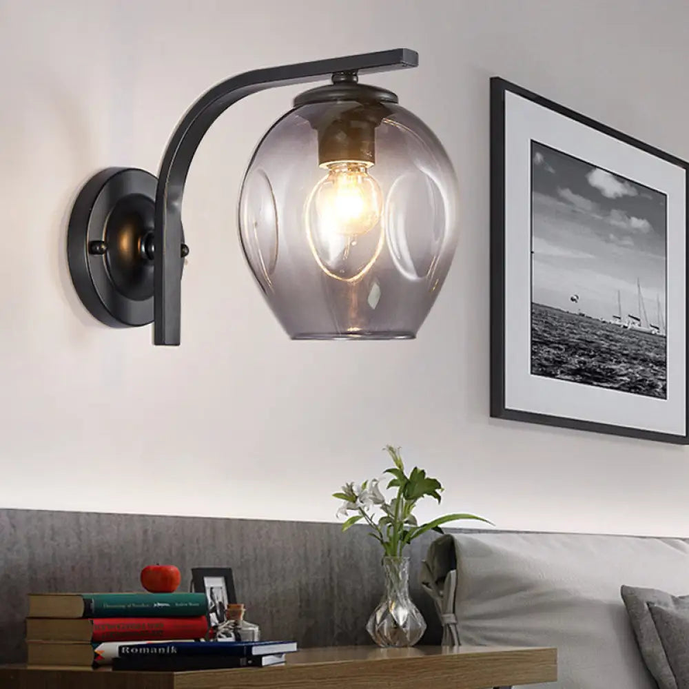 DecorBites™ Modern Blown Glass Cup Sconce Wall Mounted Lighting - Blue/Green/Amber - 1 Head, Black/Gold Curved Arm - Bedside