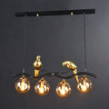 DecorBites™ Modern Branch Island Pendant Light with Ball Glass Shade and Bird Deco - Metal 4-Light Fixture for Dining Room