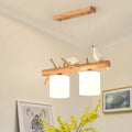 DecorBites™ Modern Branch Island Pendant Light with LED, Wood Dining Room Ceiling Light and Cream Glass Shade