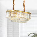 DecorBites™ Modern Brass Island Pendant Light with Oval Crystal Shade - 8-Light Dining Room Hanging Lamp Kit