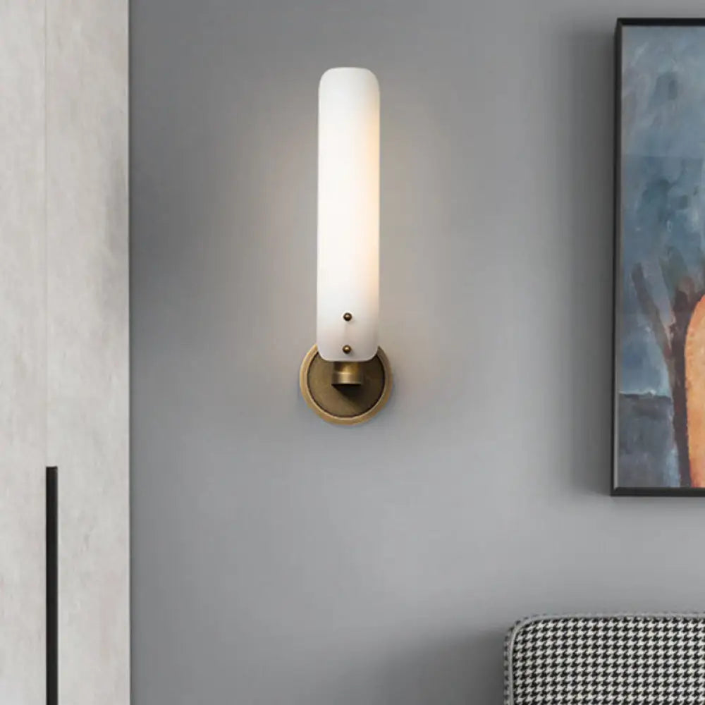 DecorBites™ Modern Brass Sconce Light Fixture with Opal Glass Shade - Bedroom Wall Lamp