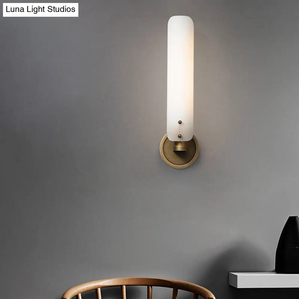 DecorBites™ Modern Brass Sconce Light Fixture with Opal Glass Shade - Bedroom Wall Lamp