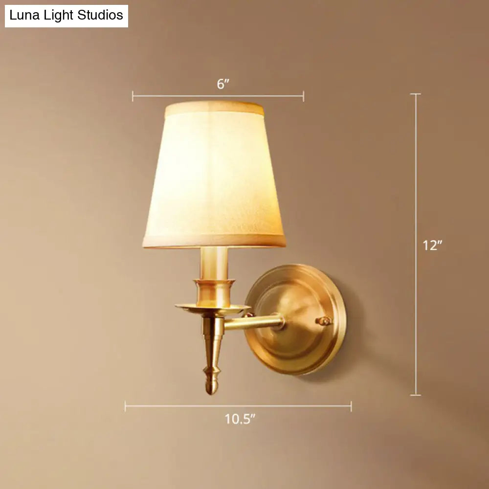DecorBites™ Modern Brass Taper Wall Lamp: Stylish Single-Bulb Fabric Wall Sconce for Corridor