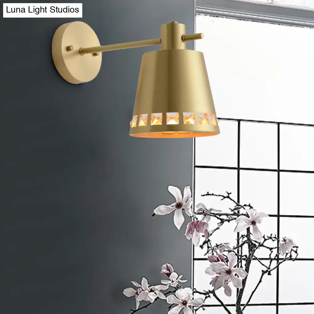 DecorBites™ Modern Brass Wall Sconce with Barrel Shade – 1 Bulb Bathroom Wall Lamp