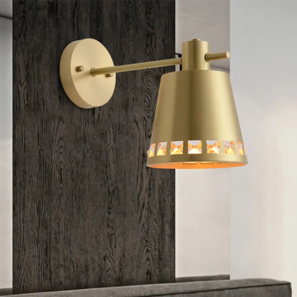 DecorBites™ Modern Brass Wall Sconce with Barrel Shade – 1 Bulb Bathroom Wall Lamp