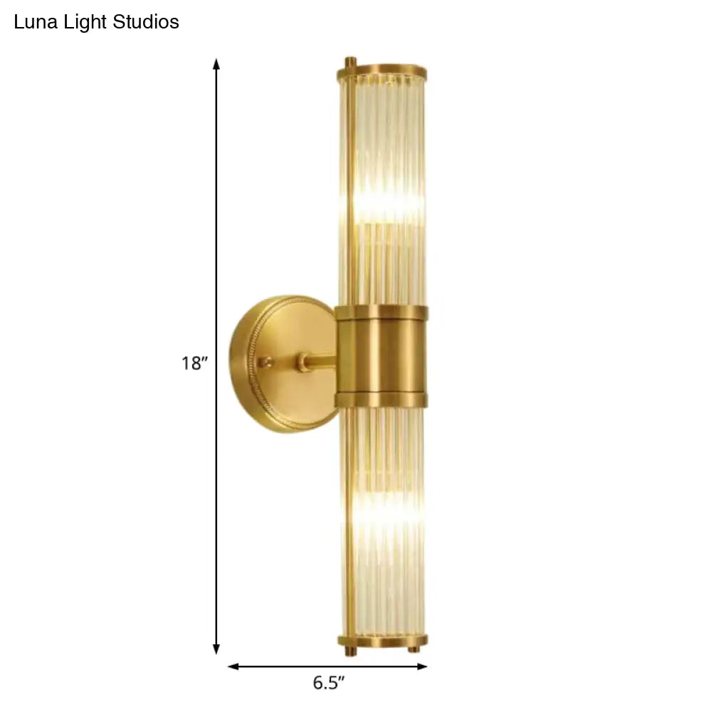 DecorBites™ Modern Brass Wall Sconce with Crystal Cylinder Shade - Ideal for Hallways and Wall Mount Lighting