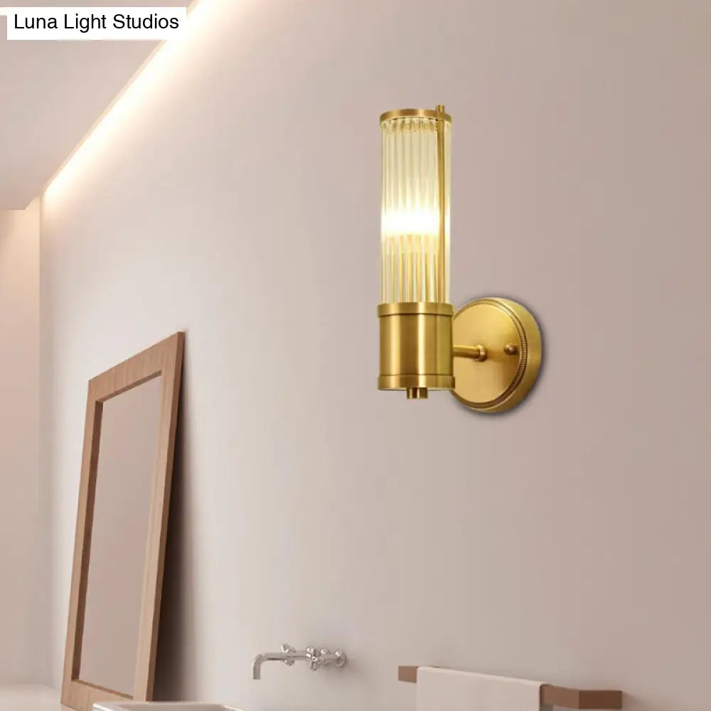 DecorBites™ Modern Brass Wall Sconce with Crystal Cylinder Shade - Ideal for Hallways and Wall Mount Lighting