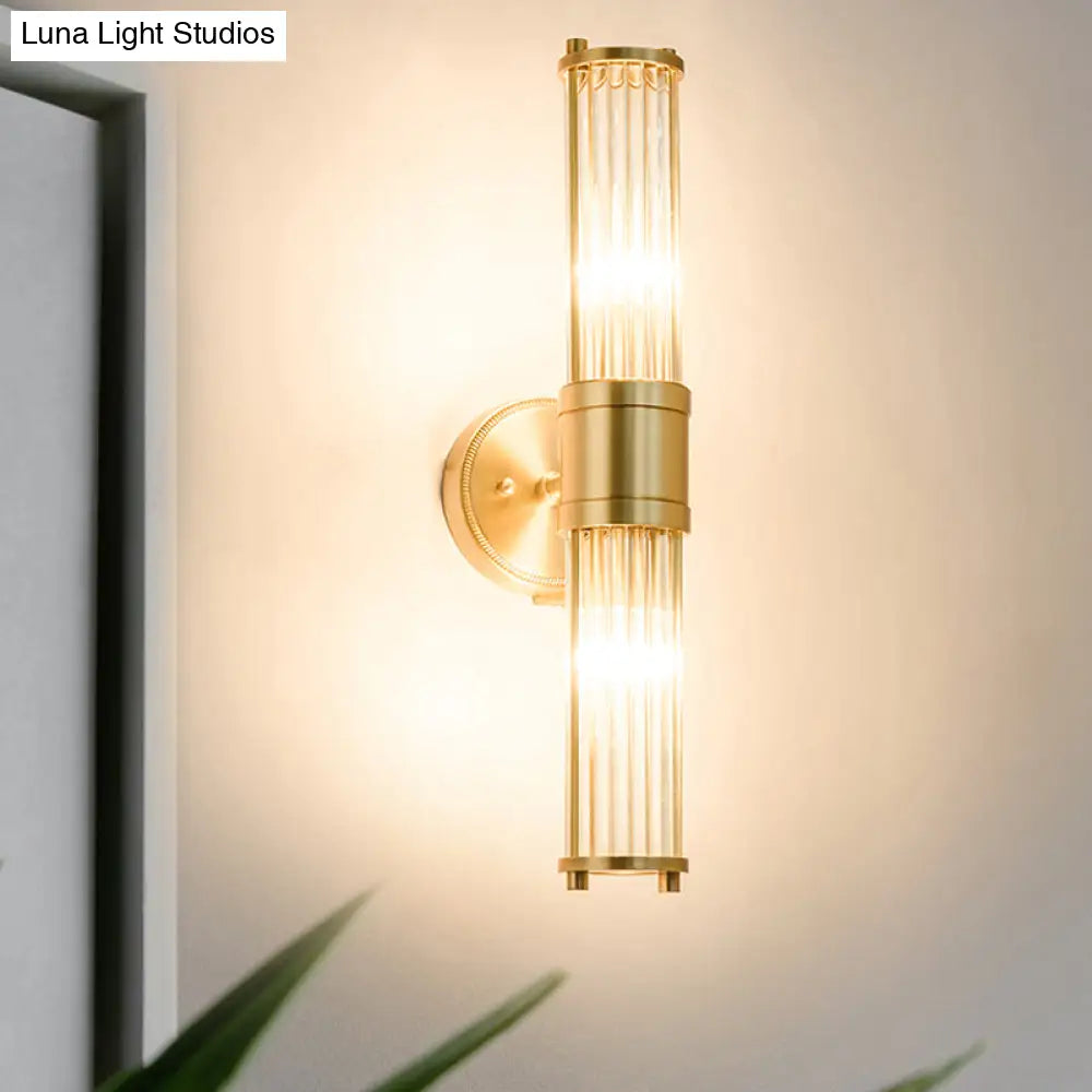 DecorBites™ Modern Brass Wall Sconce with Crystal Cylinder Shade - Ideal for Hallways and Wall Mount Lighting